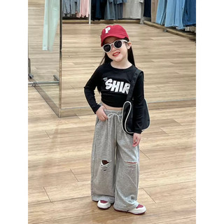 order quảng châu-set rời áo croptop tay dài, quàn xuông rách cá tính cho bes