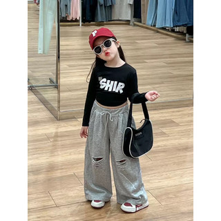 order quảng châu-set rời áo croptop tay dài, quàn xuông rách cá tính cho bes