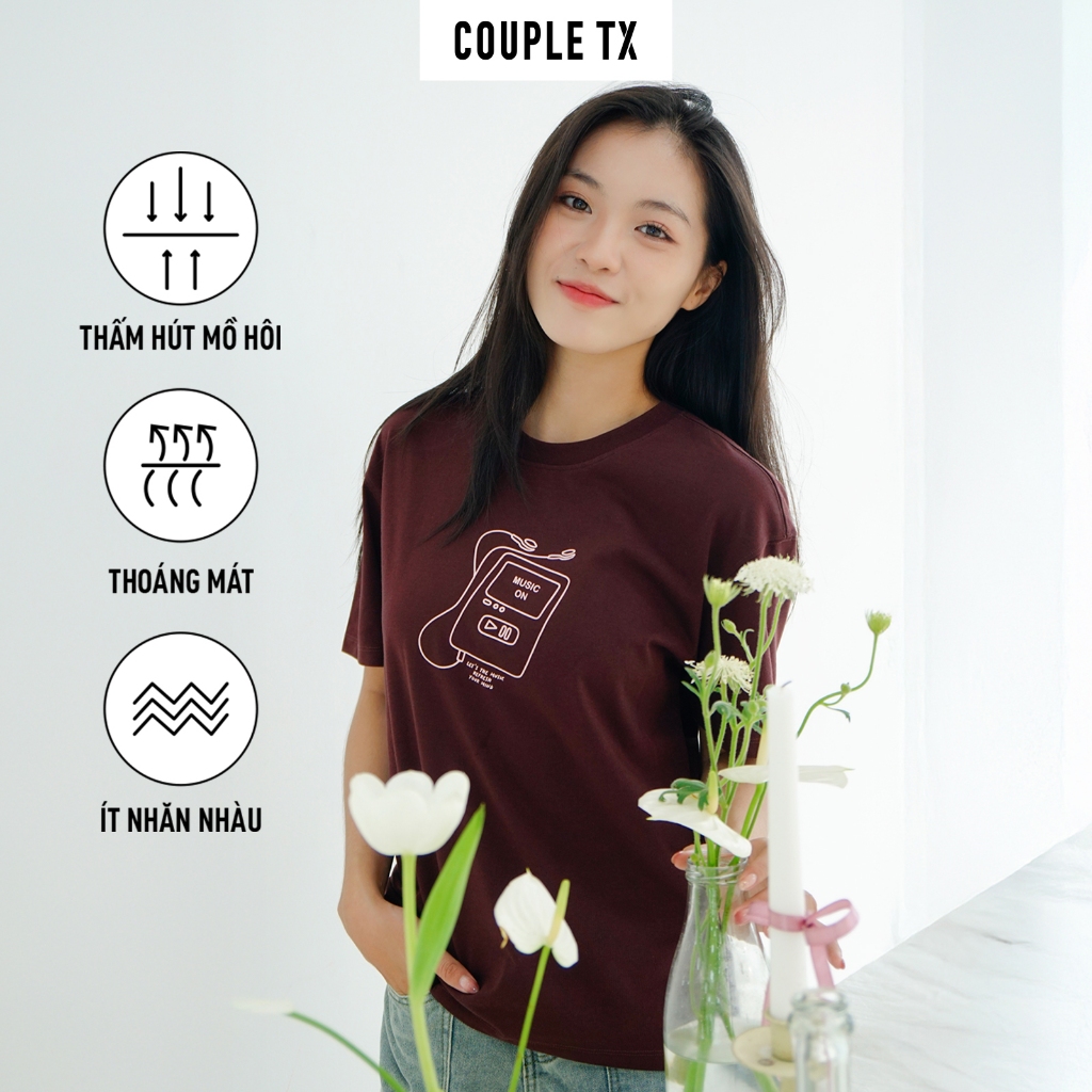 Ảnh Áo Thun Nữ Couple TX Vải Sợi Bắp In Cao "Music On" Form Relax WTS 2408 2