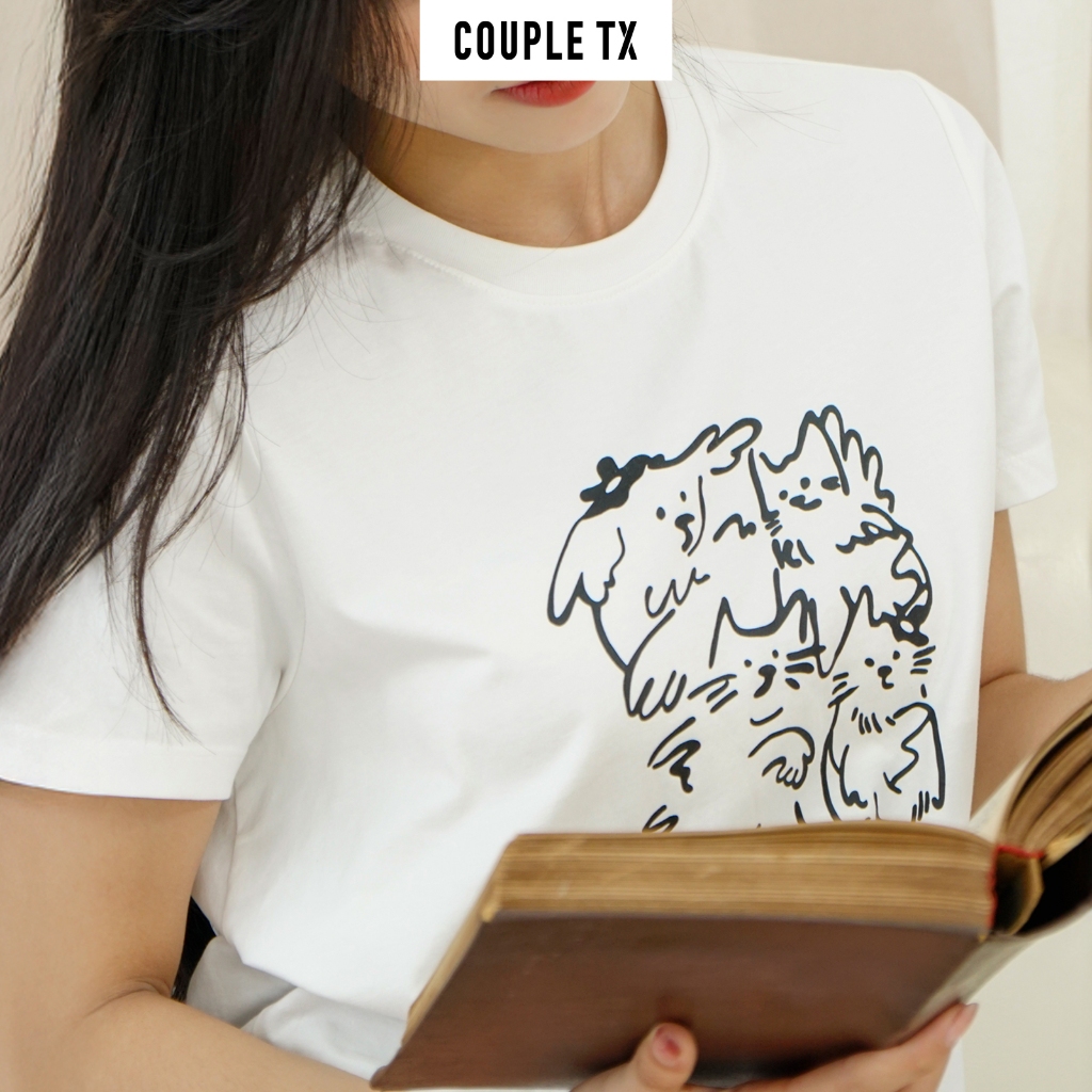 Ảnh Áo Thun Nữ Couple TX In Hình Mèo Love Cat 100% Coton WTS 2417 3