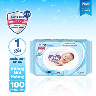 (Hoả tốc ) KHăn ướt Bobby 100 tờ, 80 tờ xanh không mùi hương an toàn cho bé - Thảo Nhi Kid