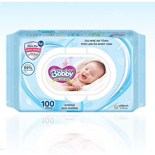 (Hoả tốc ) KHăn ướt Bobby 100 tờ, 80 tờ xanh không mùi hương an toàn cho bé - Thảo Nhi Kid
