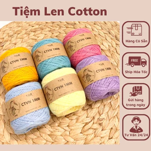 Len Sợi Cotton Việt Nam 1mm nhãn THHX(100g-full bảng màu) có tem, mác dùng để móc áo,móc túi,móc mũ