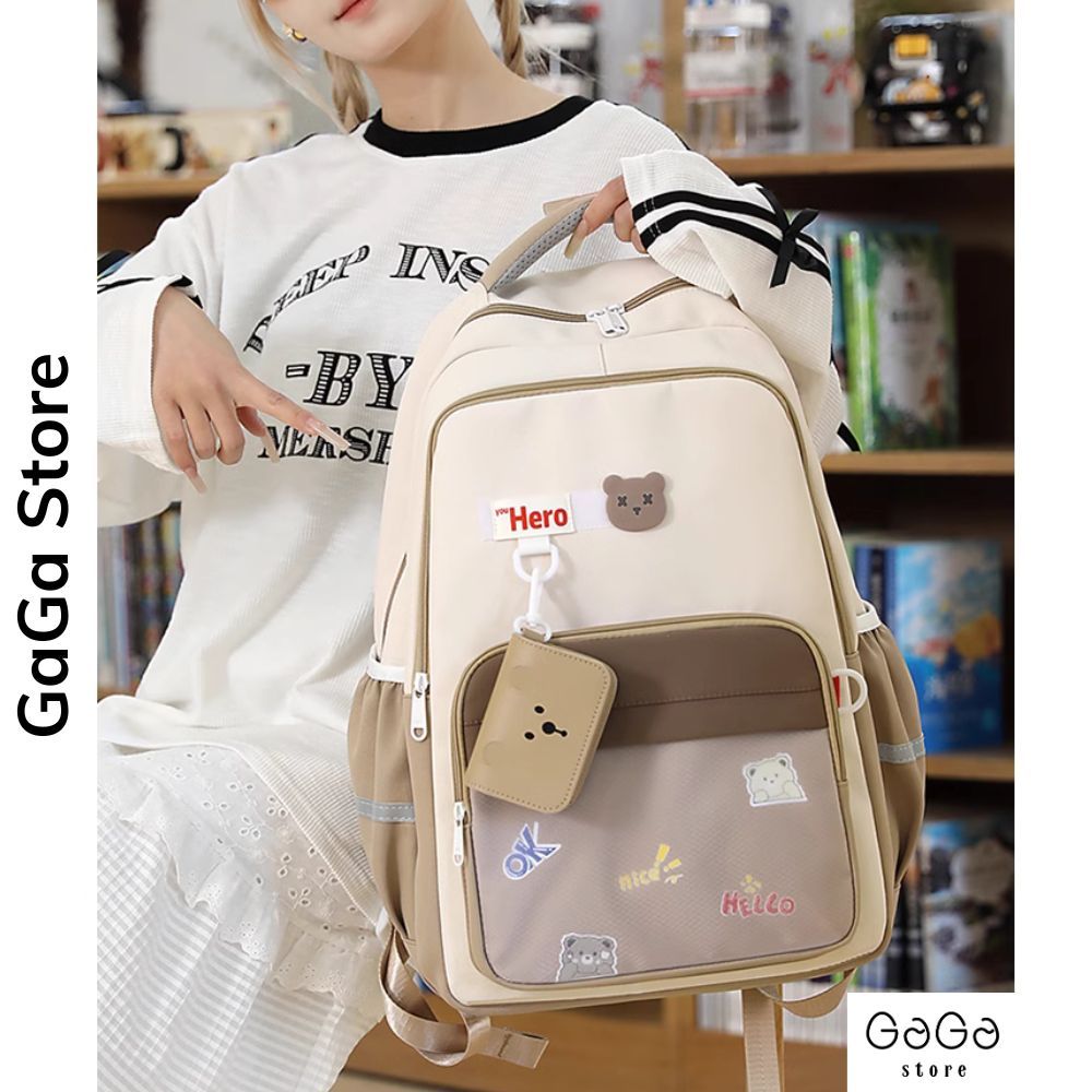 Cặp sách đi học phối màu dễ thương cho học sinh các cấp phong cách ulzzang hàn quốc B844 gagastore