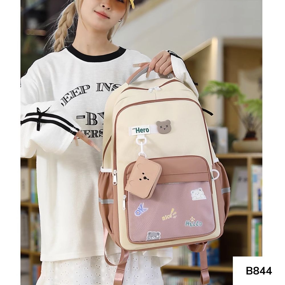 Cặp sách đi học phối màu dễ thương cho học sinh các cấp phong cách ulzzang hàn quốc B844 gagastore