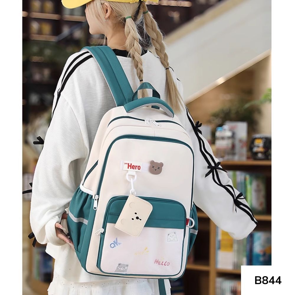 Cặp sách đi học phối màu dễ thương cho học sinh các cấp phong cách ulzzang hàn quốc B844 gagastore