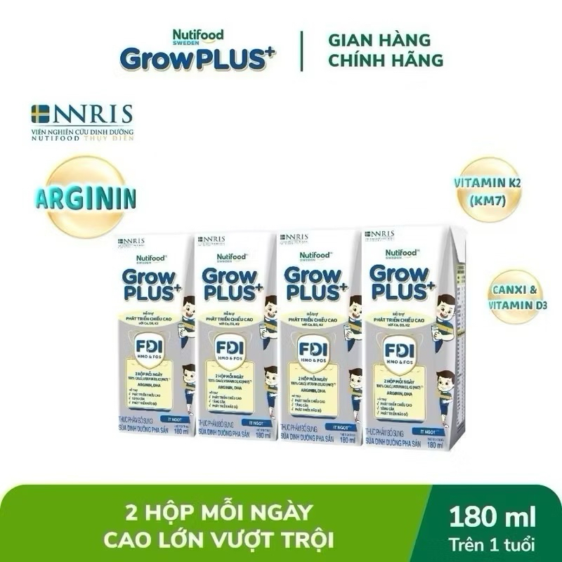Thùng 24 Hộp Sữa Bột Pha Sẵn Sweden GrowPLUS+ Bạc - 180ml [Cao Lớn Vượt Trội]