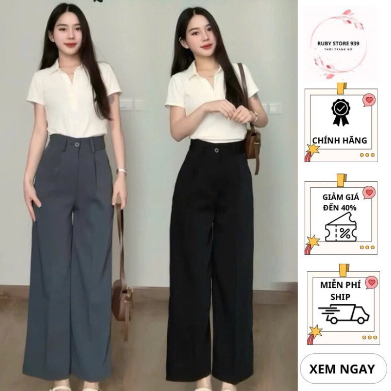 Quần Tây Ống Suông Dành Cho Nấm Lùn Dưới 1m50 xinh (Chất Gold Nhật) Lưng Cao Tôn Dáng Dài 90-93cm