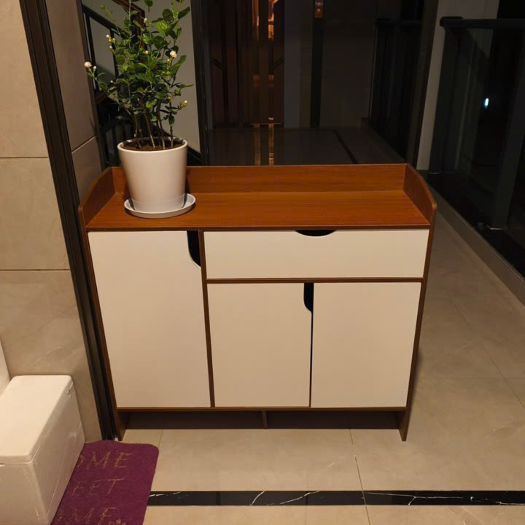Tủ Giày Gỗ - Kệ Đựng Giày Dép 90 Cánh Khuyết Gỗ MDF Nhập Khẩu, Chống Ẩm Bền Bỉ Để Khách Sạn, Chung Cư, Nhà Ở Rất Đẹp