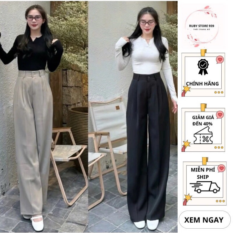 Quần Tây Ống Suông Nữ Lưng Cao 1 Khuy Chất Gold Nhật Mềm Rũ Tôn Dáng dài 97cm trend 2025