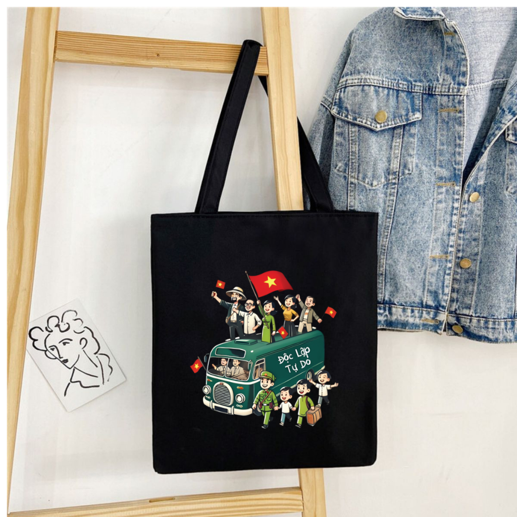 Ảnh Túi Tote Tôi yêu Việt Nam  - Túi vải canvas có túi phụ và khoá kéo đựng vừa A4 và laptop (33x37cm) - TOTE21 1