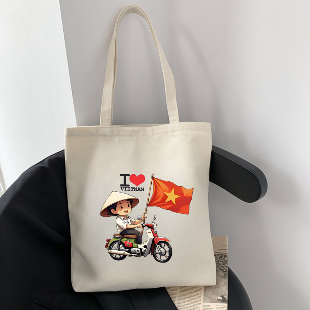 Ảnh Túi Tote Tôi yêu Việt Nam  - Túi vải canvas có túi phụ và khoá kéo đựng vừa A4 và laptop (33x37cm) - TOTE21 2