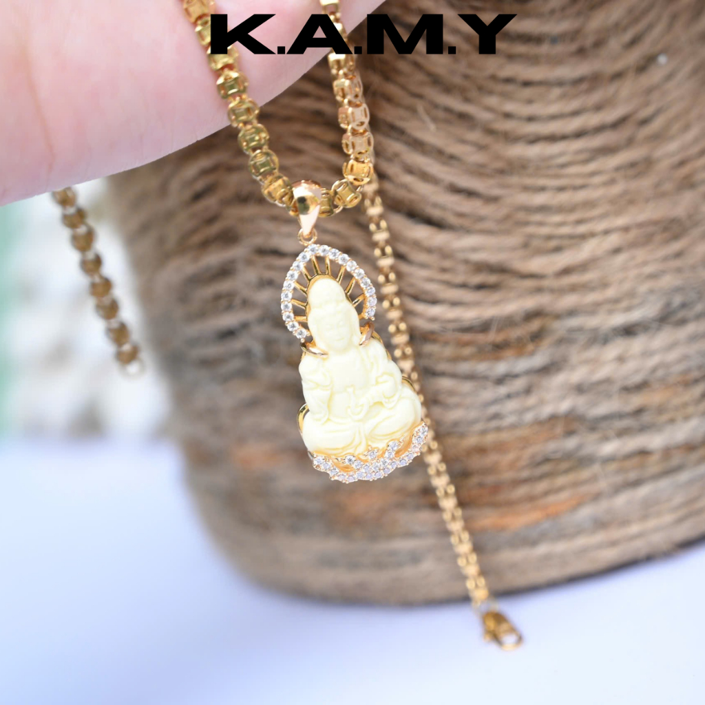 💎 Mặt Dây Chuyền Phật Quan Âm – Đá Trắng Ngà | Trang Sức KAMY