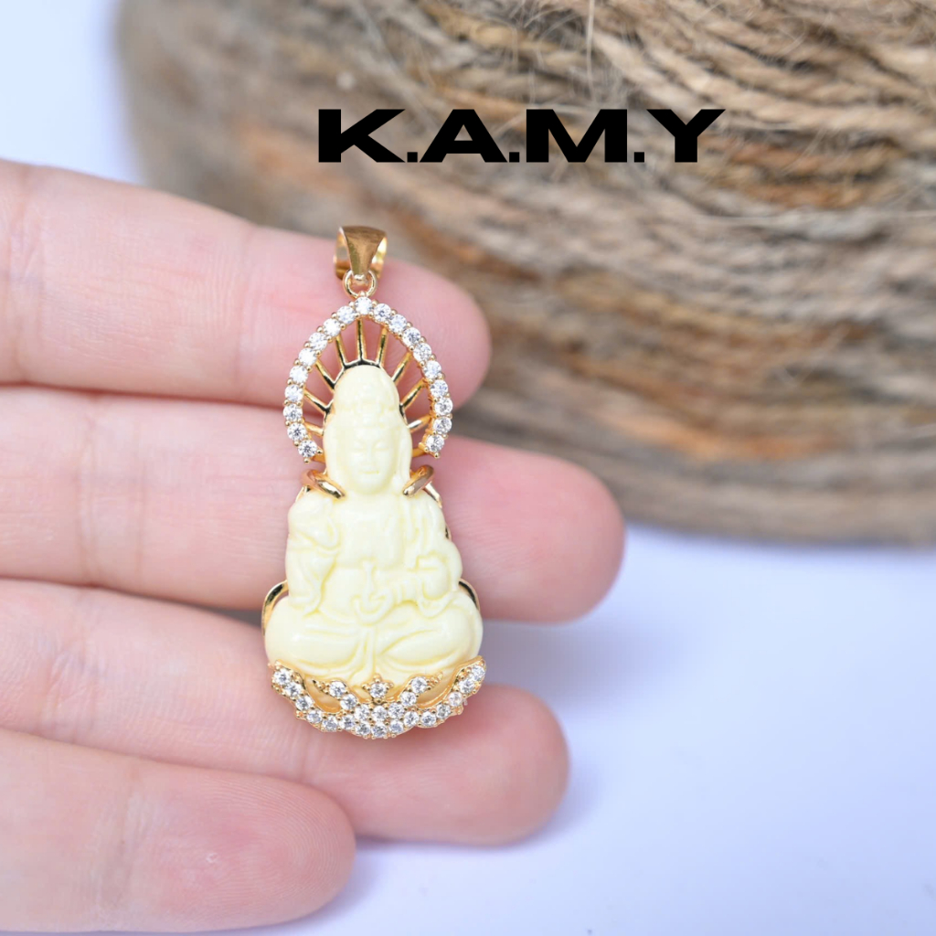 💎 Mặt Dây Chuyền Phật Quan Âm – Đá Trắng Ngà | Trang Sức KAMY