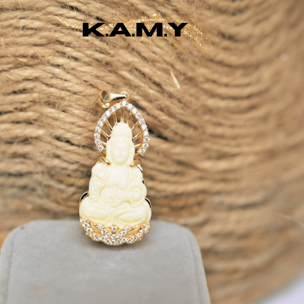 💎 Mặt Dây Chuyền Phật Quan Âm – Đá Trắng Ngà | Trang Sức KAMY