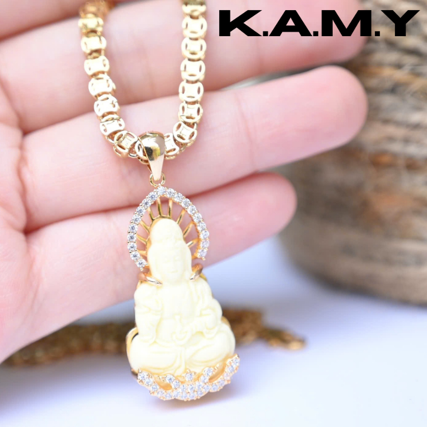 💎 Mặt Dây Chuyền Phật Quan Âm – Đá Trắng Ngà | Trang Sức KAMY