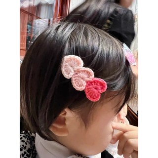 Kẹp tóc trái tim màu hồng bằng len cho nữ và bé gái 6cm |Phụ kiện tóc mái đẹp |Shop Rô Handmade