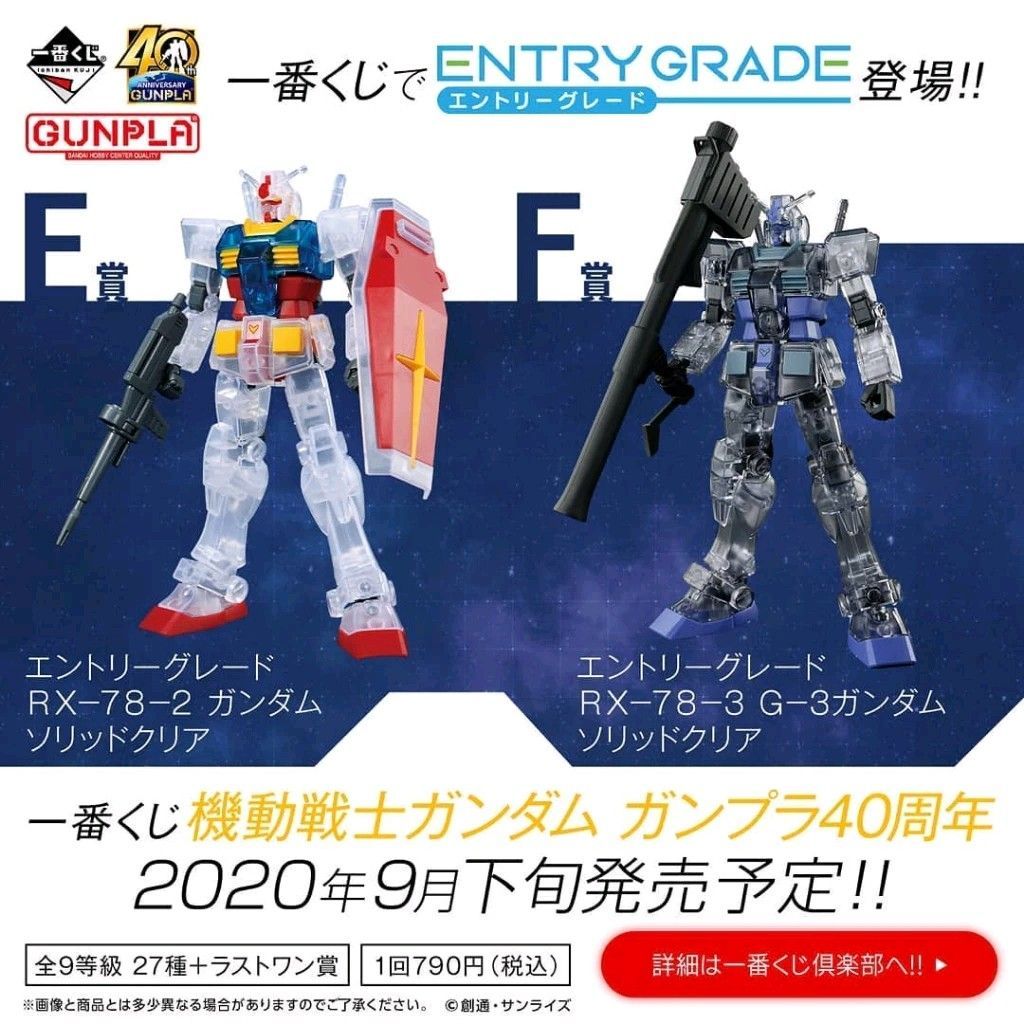 Mô Hình Lắp Ráp Entry Grade EG 1/144 RX-78-2 RX-78-3 Prize E F Ichiban Kuji Mobile Suit (New Seal)