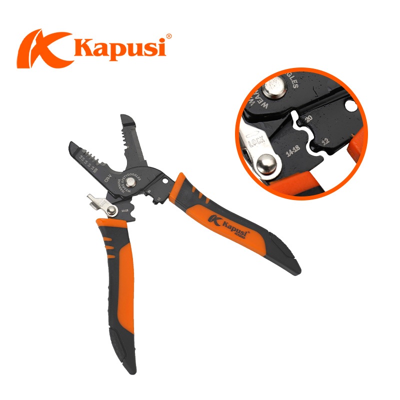 Kìm Tuốt Dây Điện Tự Bung Kapusi K-9119, Tuốt Dây 0.6-2.6mm (10-22 AWG), Lưỡi Thép CR-V Cao Cấp