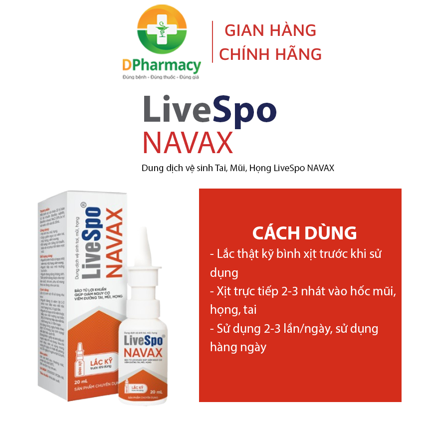Bình xịt vệ sinh tai, mũi, họng LiveSpo NAVAX, 30 tỷ bào tử lợi khuẩn, dung tích 20 ml