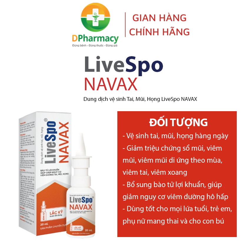 Bình xịt vệ sinh tai, mũi, họng LiveSpo NAVAX, 30 tỷ bào tử lợi khuẩn, dung tích 20 ml