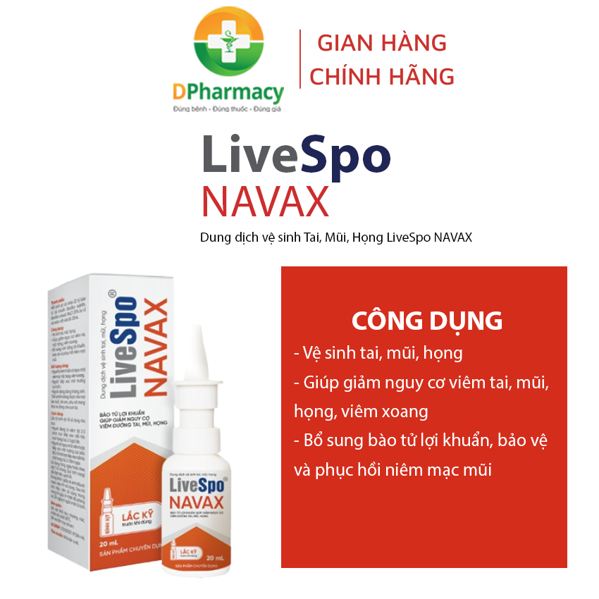 Bình xịt vệ sinh tai, mũi, họng LiveSpo NAVAX, 30 tỷ bào tử lợi khuẩn, dung tích 20 ml