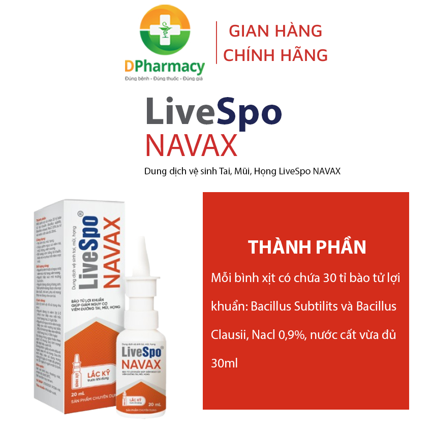 Bình xịt vệ sinh tai, mũi, họng LiveSpo NAVAX, 30 tỷ bào tử lợi khuẩn, dung tích 20 ml