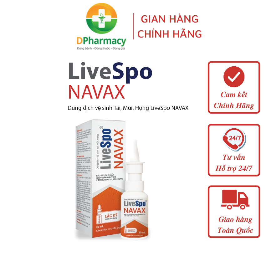 Bình xịt vệ sinh tai, mũi, họng LiveSpo NAVAX, 30 tỷ bào tử lợi khuẩn, dung tích 20 ml