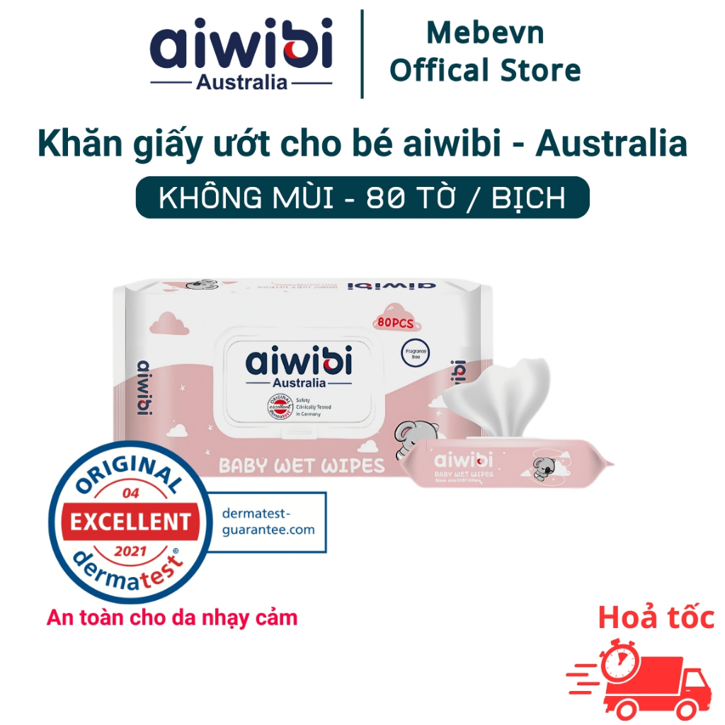 Khăn giấy ướt cho bé Aiwibi - Australia, khăn ướt cho bé sơ sinh, không mùi, không kích ứng da