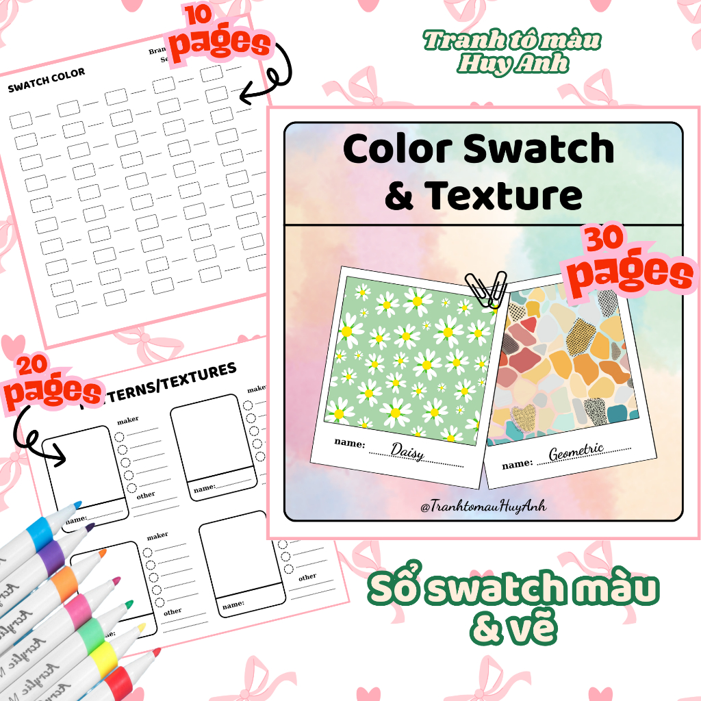 Sổ swatch màu + blending vẽ patterns/texus- 8 tờ swatch, 5 tờ bleding ...