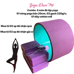 Combo 4 món đồ tập yoga( 01 Vòng tập yoga bản 20cm; 02 gạch tập yoga 220g/v; 01 dây tập yoga cotton m8) freeship giá sỉ