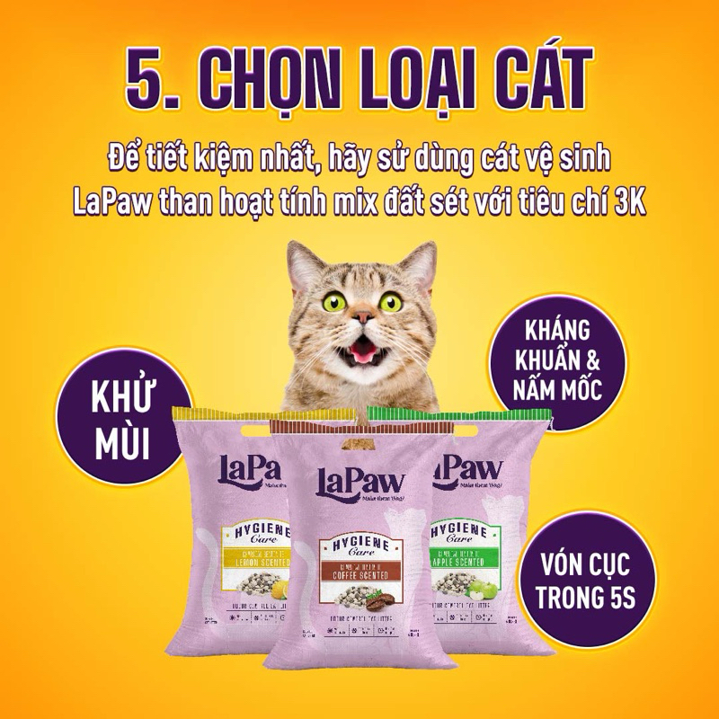 Cát vệ sinh đất sét than hoạt tính LAPAW siêu khử mùi, ít bụi, vón cục tốt