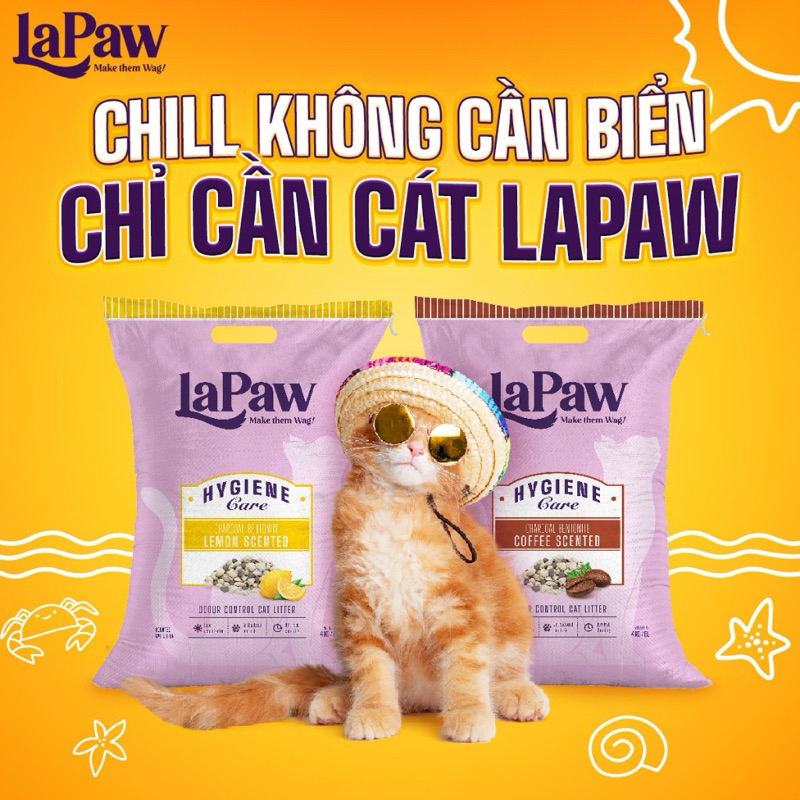Cát vệ sinh đất sét than hoạt tính LAPAW siêu khử mùi, ít bụi, vón cục tốt