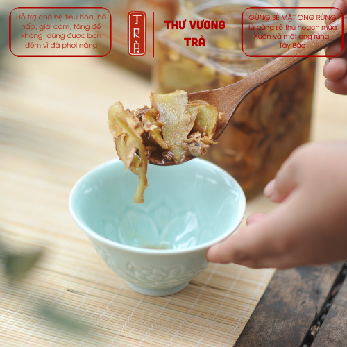 Gừng sẻ ngâm mật ong rừng giúp giảm ho, hộ trợ hô hấp, dùng ban đêm được, đóng hủ thủy tinh 700gr