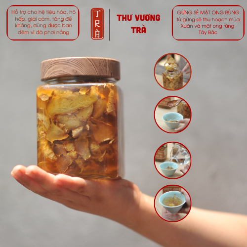Gừng sẻ ngâm mật ong rừng giúp giảm ho, hộ trợ hô hấp, dùng ban đêm được, đóng hủ thủy tinh 700gr