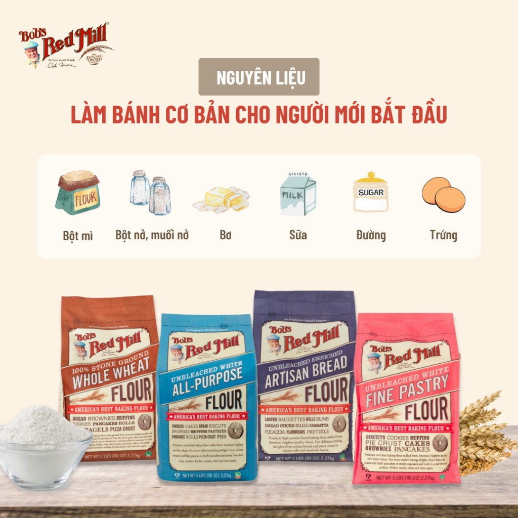 Bột mì Bob's Red Mill các loại - túi giấy 2.27kg Wheat Flour