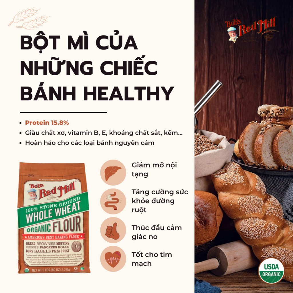 Bột mì Bob's Red Mill các loại - túi giấy 2.27kg Wheat Flour