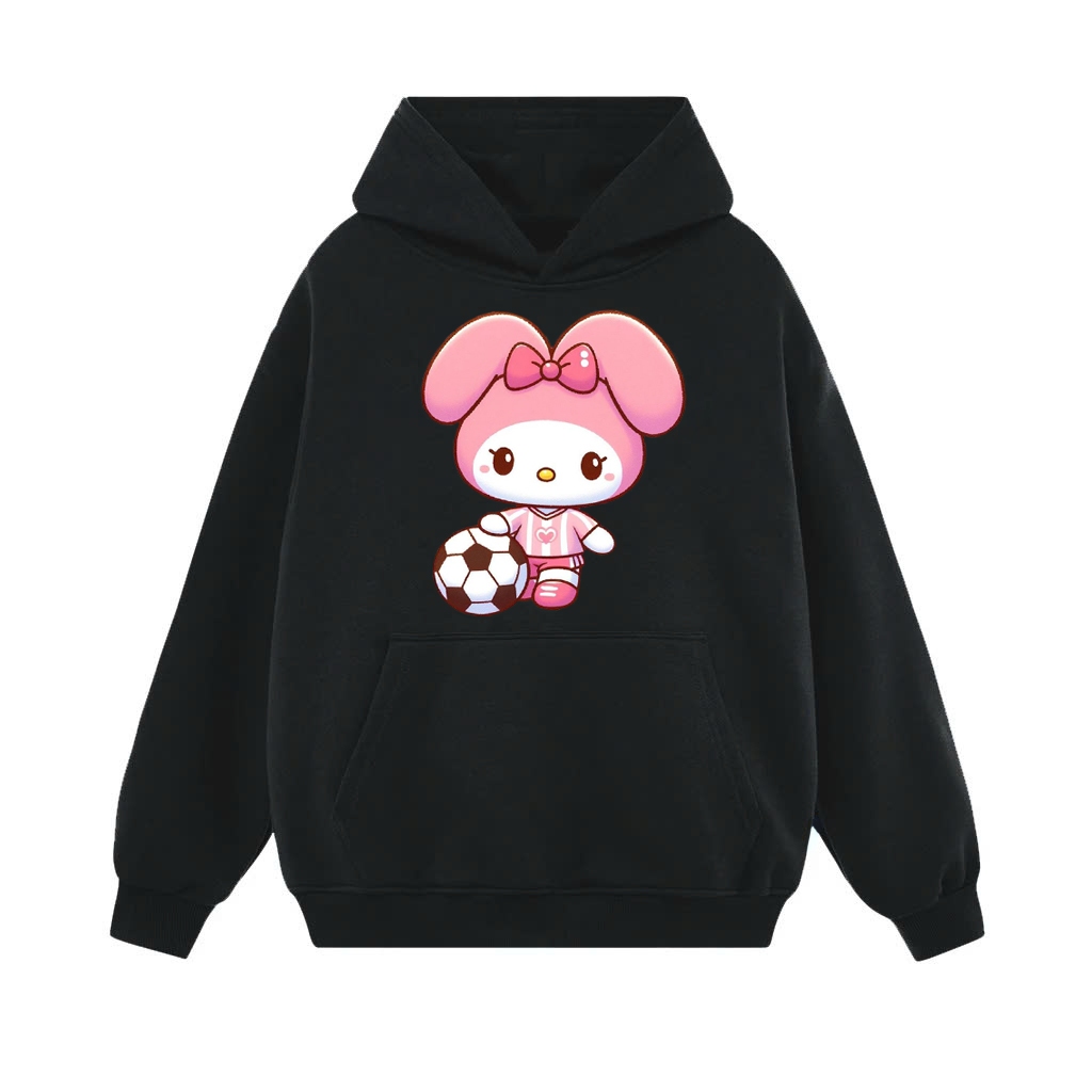 Áo hoodie thời trang mùa đông chất vải nỉ cotton ấm áp, Hình Thỏ Trắng Tai Hồng Chơi Bóng Đá (M 121)