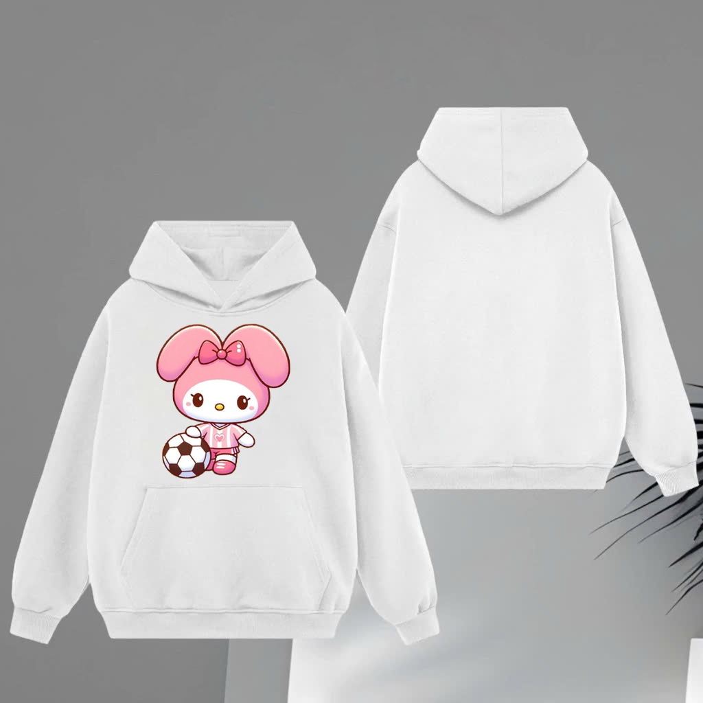 Áo hoodie thời trang mùa đông chất vải nỉ cotton ấm áp, Hình Thỏ Trắng Tai Hồng Chơi Bóng Đá (M 121)