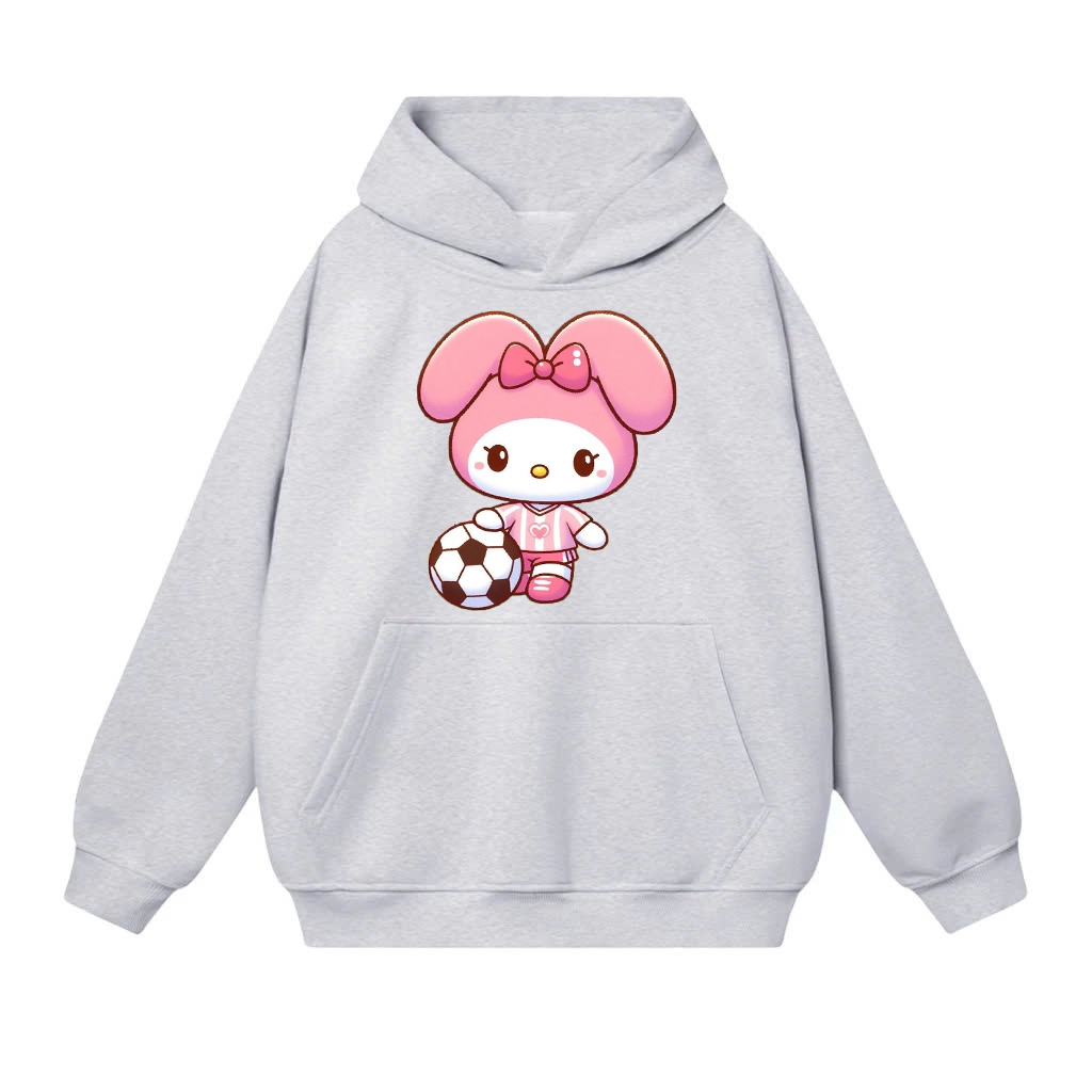 Áo hoodie thời trang mùa đông chất vải nỉ cotton ấm áp, Hình Thỏ Trắng Tai Hồng Chơi Bóng Đá (M 121)