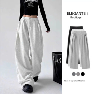 Quần Nỉ Ống Rộng Lưng Chun, Quần Dài Nỉ Che Khuyết Điểm Dễ Phối Đồ ELEGANTE