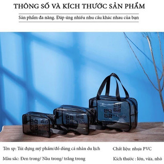 Set 3 Túi Đựng Đồ Mỹ Phẩm Trong Suốt - Túi Đựng Đồ Khi Đi Du Lịch Đi Công Tác - Chất Liệu Nhựa Dẻo Chống Nước Tiện Ích