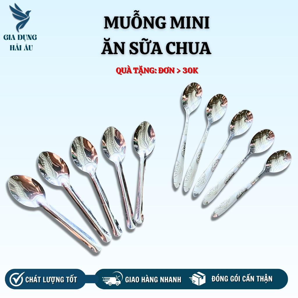 Combo 50 Muỗng Inox nhỏ - Cán ngắn - Ăn sữa chua - Hột vịt lộn.. 3 Mẫu ...