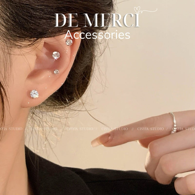 Khuyên tai nữ bạc đính đá lấp lánh nhiều kích cỡ unisex De Merci Accessories