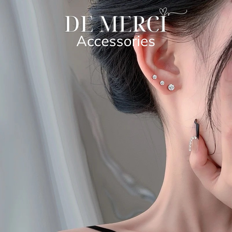 Khuyên tai nữ bạc đính đá lấp lánh nhiều kích cỡ unisex De Merci Accessories