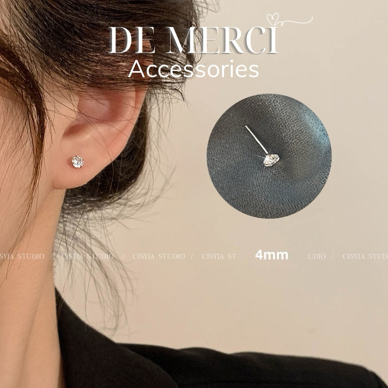 Khuyên tai nữ bạc đính đá lấp lánh nhiều kích cỡ unisex De Merci Accessories