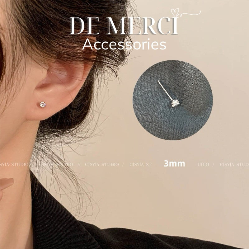 Khuyên tai nữ bạc đính đá lấp lánh nhiều kích cỡ unisex De Merci Accessories