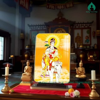 Tranh Đức Phổ Hiền Bồ tát tráng gương siêu bóng treo tường, phòng khách, phòng ngủ