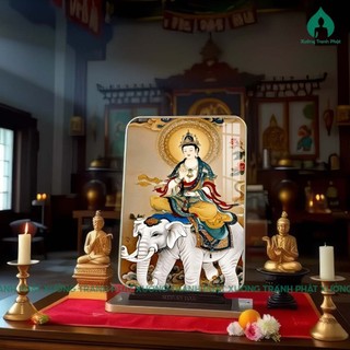Tranh Đức Phổ Hiền Bồ tát tráng gương siêu bóng treo tường, phòng khách, phòng ngủ