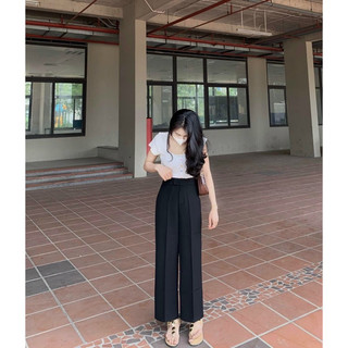 Quần suông nữ nấm lùn, quần suông lửng cho nàng 1m5. Dài 87cm, hỗ trợ che khuyết điểm tôn dáng chất vải tuyết mưa vitex